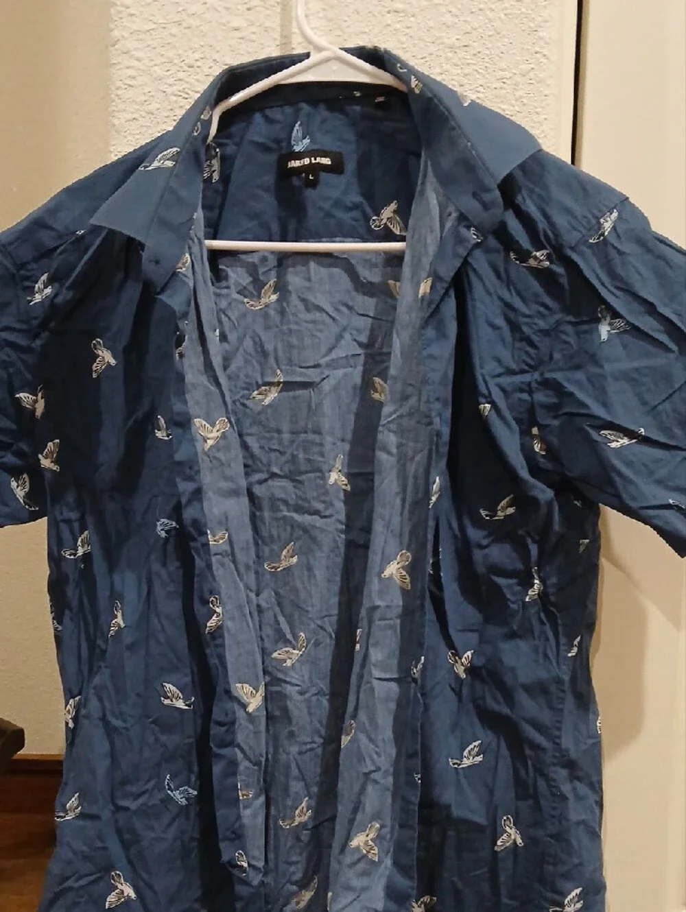 Men's Navy Short-Sleeve Printed Shirt Jacket